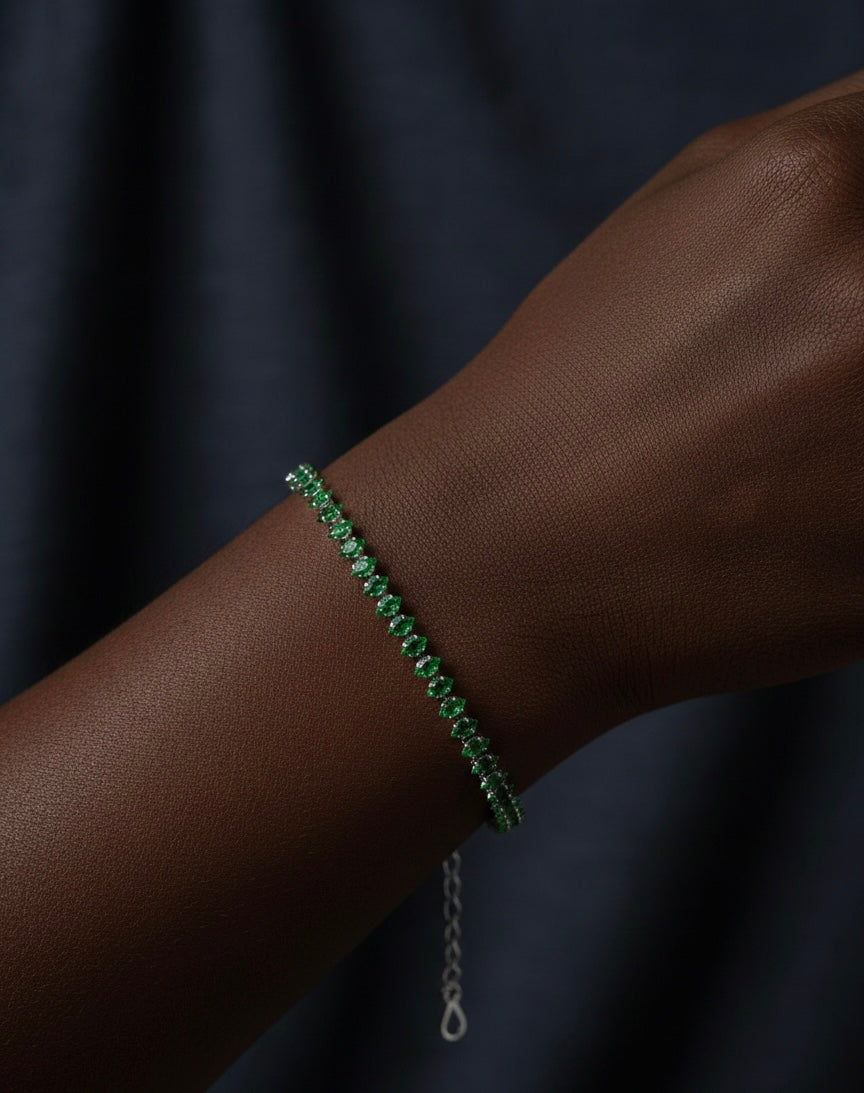Brigitte silver green tennis bracelet