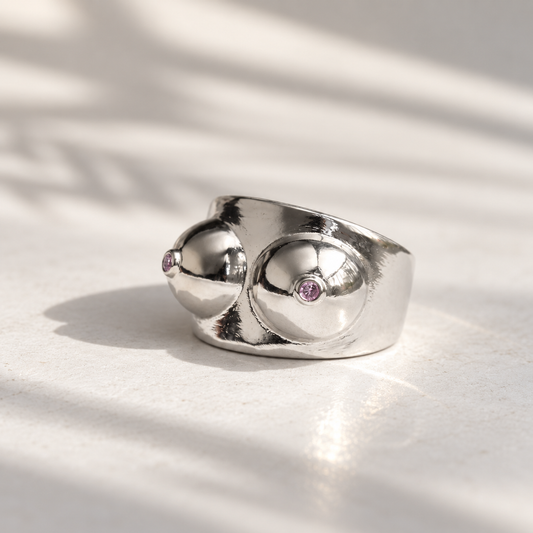 Boobs silver ring