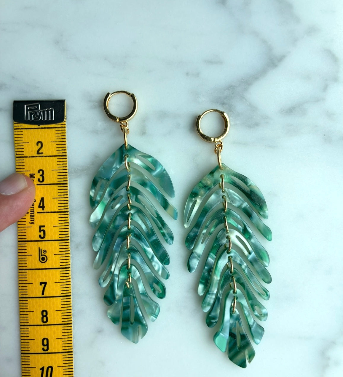 Green leaf earrings