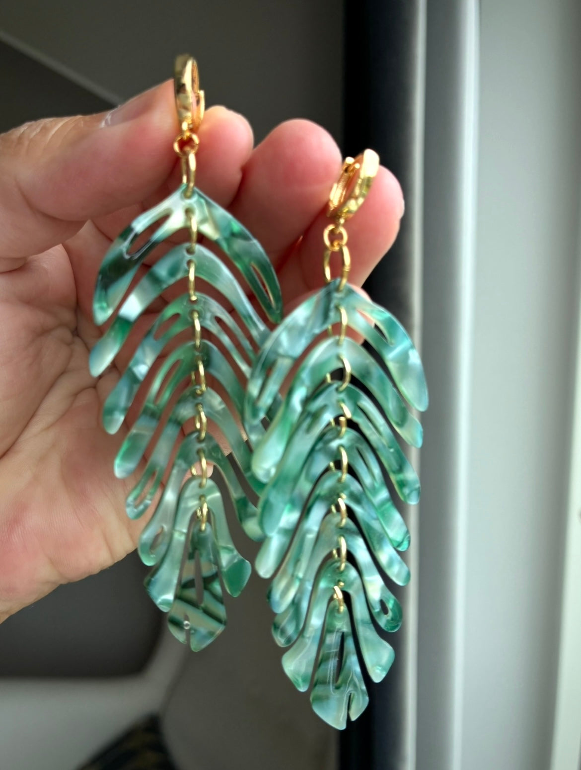 Green leaf earrings