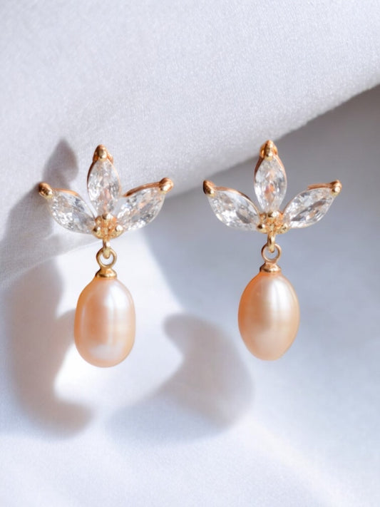 Peach pearl earrings