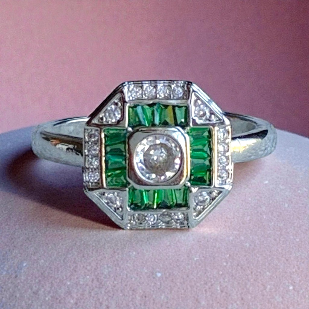 Green silver ring