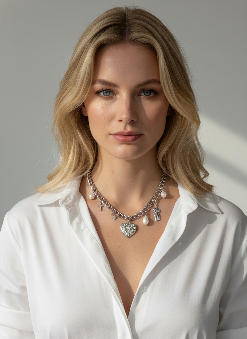 Perfect charm silver necklace