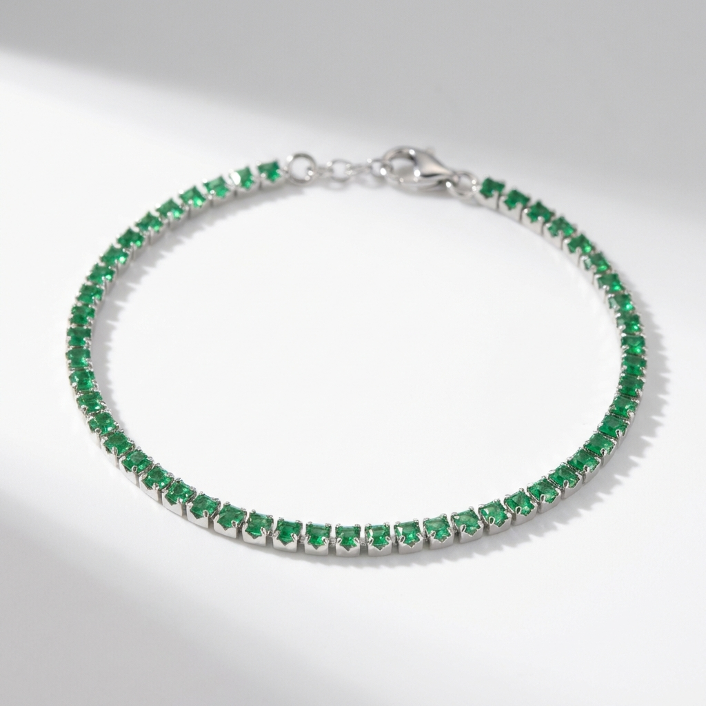 Brigitte silver green tennis bracelet