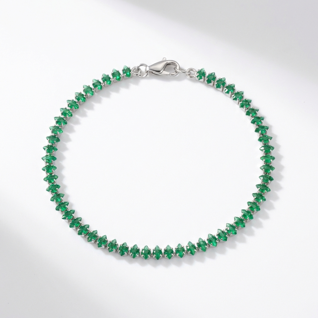 Brigitte silver green tennis bracelet