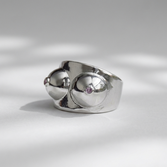 Boobs silver ring