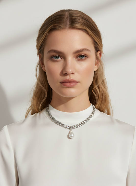 Perlenkette aus barockem Weißgold