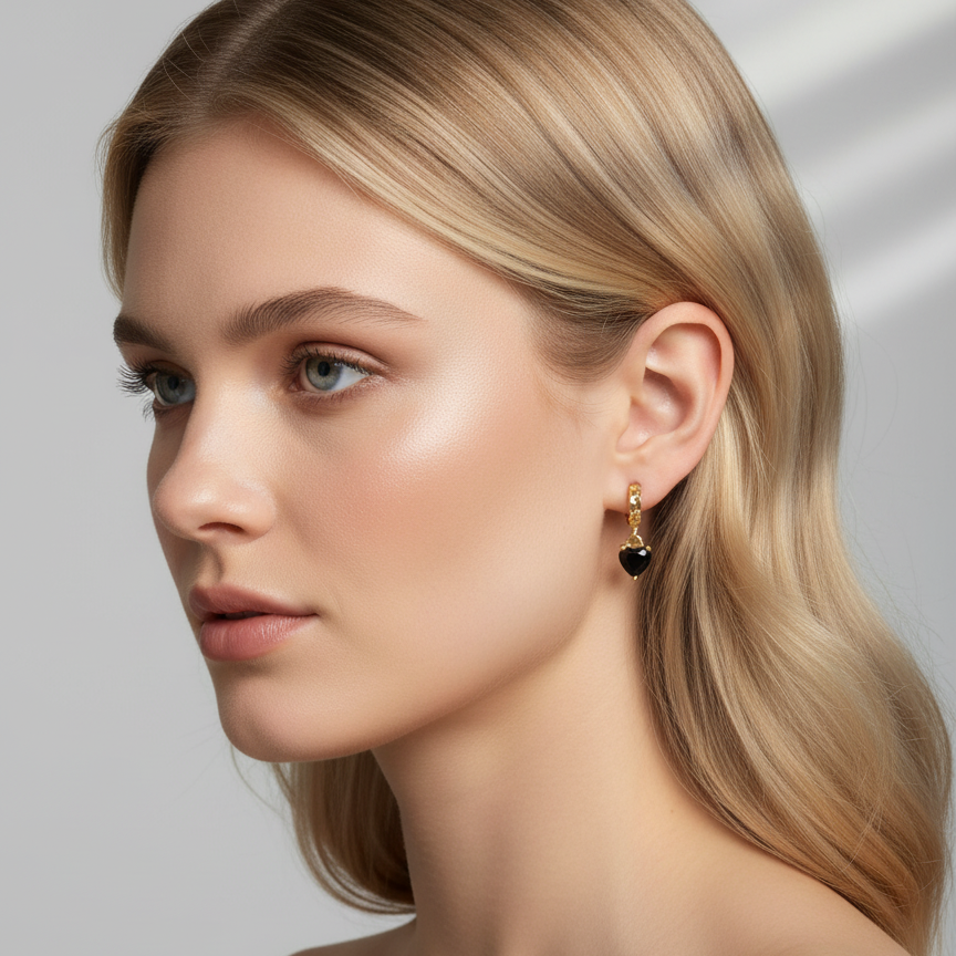 Schwarze Herzohrringe